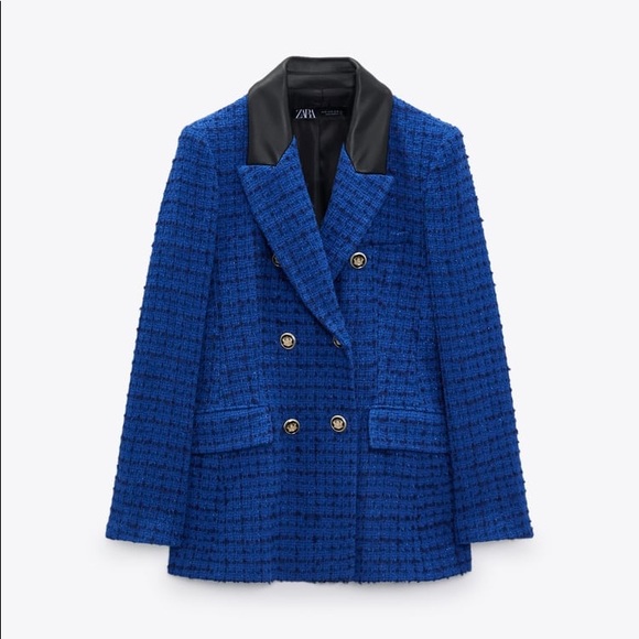🔴LAST1️⃣ ZARA | NWT Combination TEXTURED BLAZER BLUE Blogger’s Fav Small Blue - Picture 10 of 14